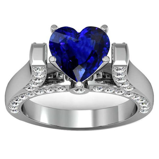 Heart Cut Gemstone Ring Sri Lankan Sapphire 4 Carats Diamonds - Gemstone Ring-harrychadent.ca