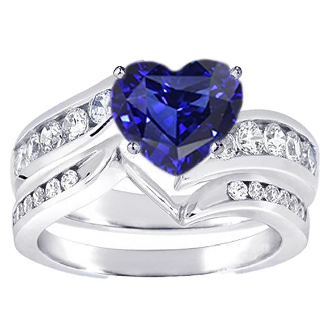 Heart Cut Sapphire Wedding Ring Set & Channel Set Diamonds 3.50 Carats - Gemstone Ring-harrychadent.ca