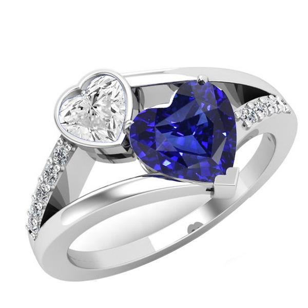 Heart Diamond Bezel Set Blue Sapphire Ring Split Shank 3.25 Carats - Gemstone Ring-harrychadent.ca