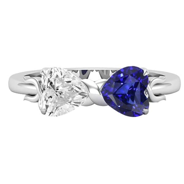 Heart Diamond & Blue Sapphire Gemstone Ring 3 Carat Gold Twisted Shank - Gemstone Ring-harrychadent.ca