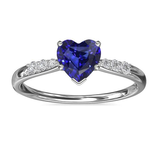 Heart Gemstone Blue Sapphire Diamond Ring 2 Carats Gold 14K Jewelry - Gemstone Ring-harrychadent.ca