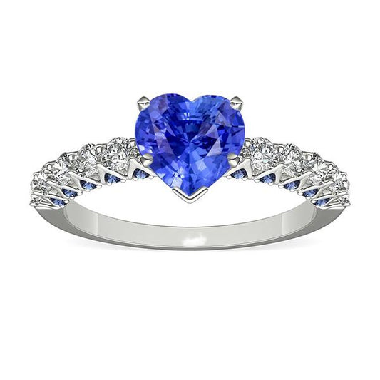 Heart Gemstone Ring Blue Sapphires & Round Diamonds 2.50 Carats - Gemstone Ring-harrychadent.ca