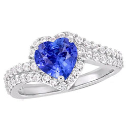 Heart Halo Light Blue Sapphire Ring 4.50 Carats Double Shank Jewelry