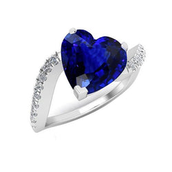 Heart Sapphire Diamond Anniversary Ring 3.50 Carats Twisted Shank Gold