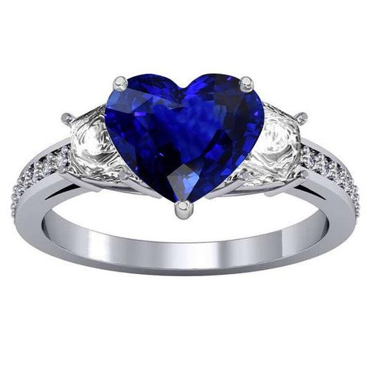 Heart Sapphire Engagement Ring With Round Diamonds Jewelry 4.50 Carats - Gemstone Ring-harrychadent.ca
