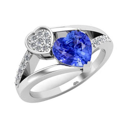 Heart Sapphire Gemstone Ring 2.50 Carats Diamond Split Shank Gold