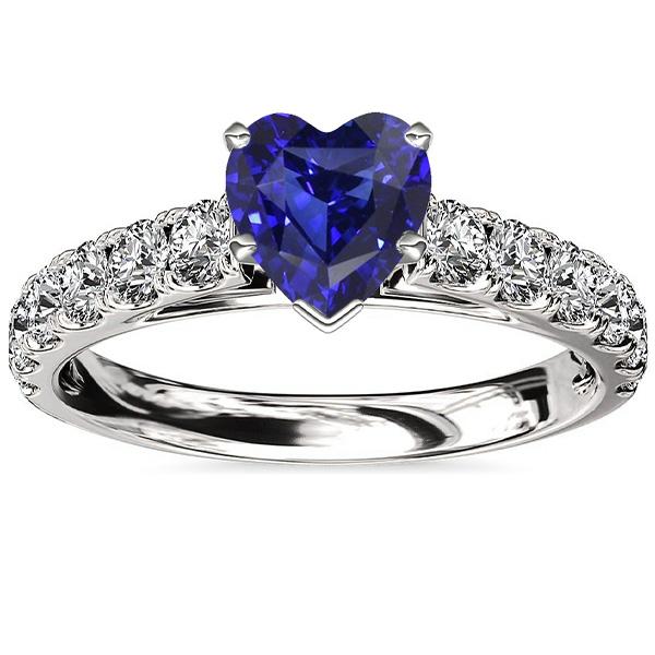 Heart Sapphire Gemstone Ring & Double Pave Diamond Accents 3.50 Carats - Gemstone Ring-harrychadent.ca