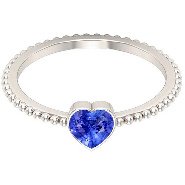 Heart Solitaire Bezel Light Blue Sapphire Ring Beaded Style 1 Carats - Gemstone Ring-harrychadent.ca