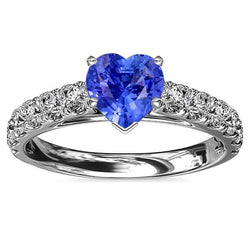 Heart Solitaire Blue Sapphire Natural Earth Mined Diamond Accents Ring 3.50 Carats
