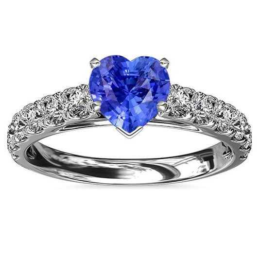 Heart Solitaire Natural Blue Sapphire Diamond Accents Ring 3.50 Carats - Gemstone Ring-harrychadent.ca