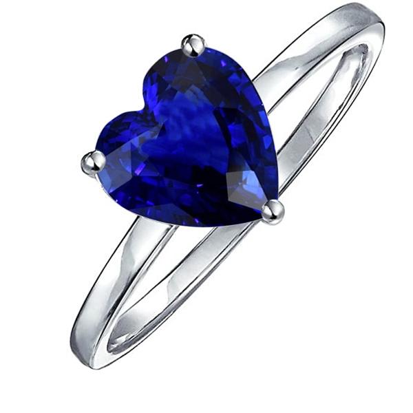 Heart Solitaire Sri Lankan Sapphire Ring 2.50 Carats White Gold 14K - Gemstone Ring-harrychadent.ca