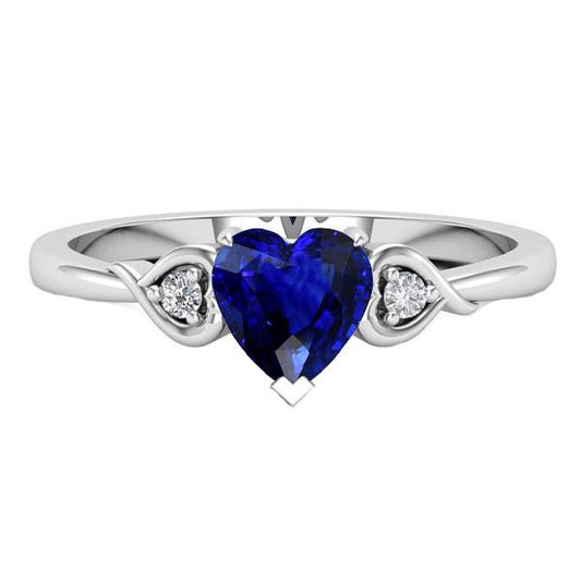 Heart Three Stone Diamond & Deep Blue Sapphire Ring 1.75 Carats - Gemstone Ring-harrychadent.ca