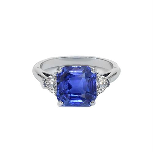 Ladies 3 Stone Ring Asscher Ceylon Sapphire & Diamonds 4.50 Carats - Gemstone Ring-harrychadent.ca