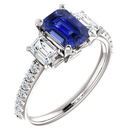 Ladies 3 Stone Ring With Accents Emerald Ceylon Sapphire 4 Carats - Gemstone Ring-harrychadent.ca