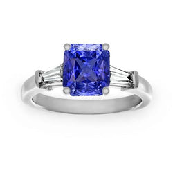 Ladies 3 Stone Sapphire Engagement Ring 2.50 Carats Baguette Natural Earth Mined Diamonds