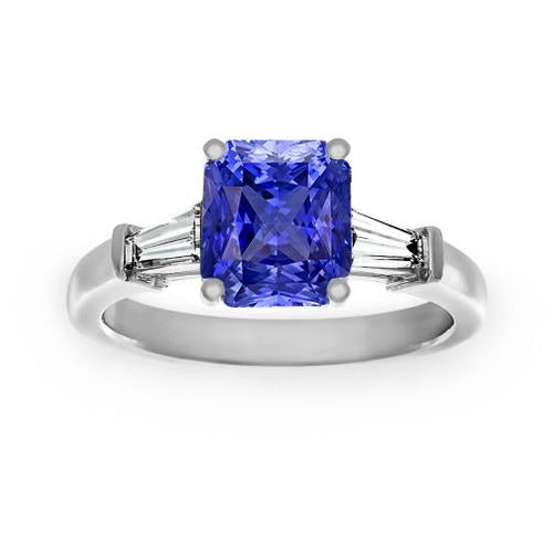 Ladies 3 Stone Sapphire Engagement Ring 2.50 Carats Baguette Diamonds - Gemstone Ring-harrychadent.ca