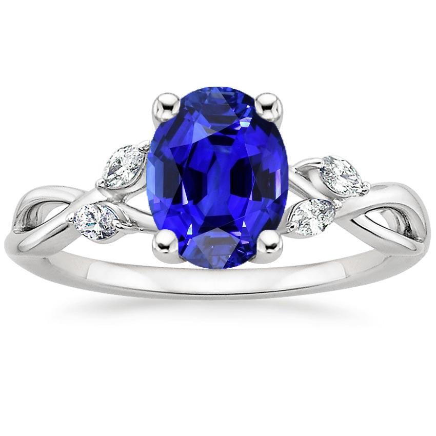 Ladies Anniversary Ring Oval Blue Sapphire & Marquise Diamond 6 Carats - Gemstone Ring-harrychadent.ca