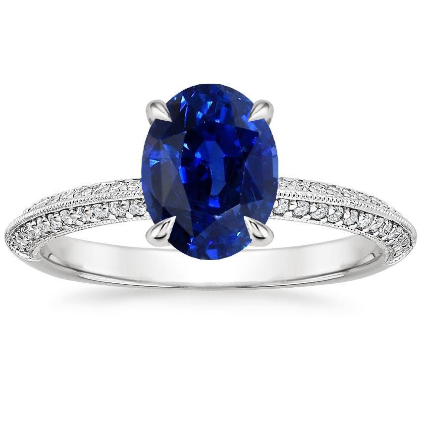 Ladies Antique Style Blue Sapphire Ring With Accents 5.50 Carats - Gemstone Ring-harrychadent.ca