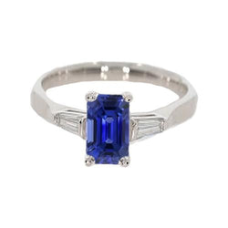 Ladies Natural Earth Mined Diamond 3 Stone Emerald Ceylon Sapphire Ring 3 Carats