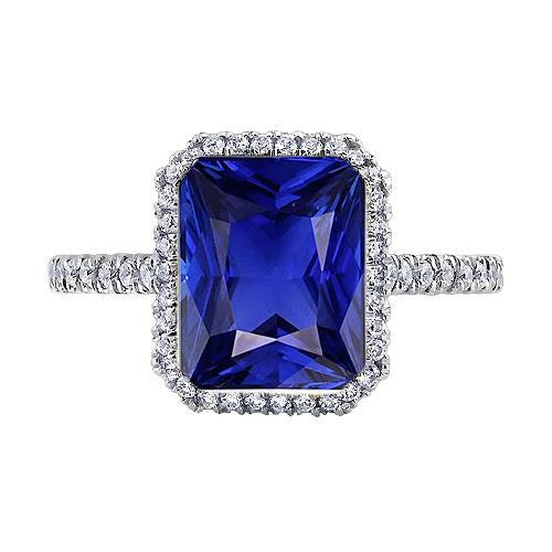 Ladies Diamond Engagement Ring Bezel Set Sapphire Radiant 4.50 Carats - Gemstone Ring-harrychadent.ca