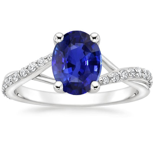 Ladies Diamond Gemstone Ring Oval Ceylon Sapphire Gold 3 Carats - Gemstone Ring-harrychadent.ca