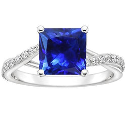 Ladies Natural Earth Mined Diamond Gemstone Ring Princess Ceylon Sapphire Gold 3.75 Carats