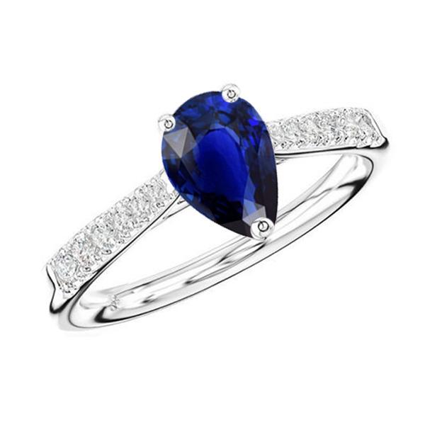 Ladies Diamond Jewelry Blue Sapphire Ring Pear Shaped 3 Carats - Gemstone Ring-harrychadent.ca