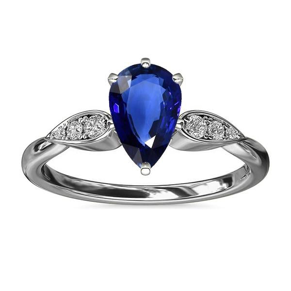 Ladies Diamond Jewelry Ceylon Sapphire Ring 2 Carats White Gold 14K - Gemstone Ring-harrychadent.ca