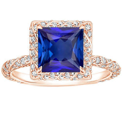 Ladies Natural Earth Mined Diamond Jewelry Princess Blue Sapphire With Accents 6.50 Carats
