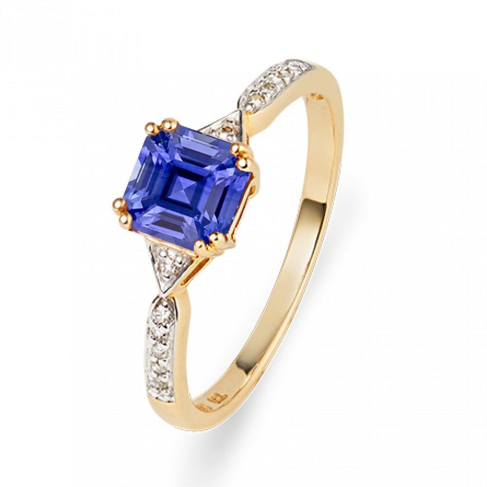 Ladies Diamond Ring Asscher Ceylon Sapphire 2.50 Carats Two Tone Gold - Gemstone Ring-harrychadent.ca