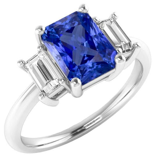 Ladies Diamond Ring Ceylon Sapphire 4 Carat Prong Basket Set Baguettes - Gemstone Ring-harrychadent.ca