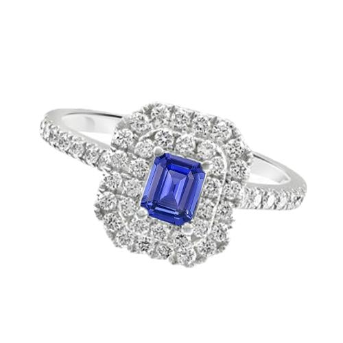 Ladies Double Halo Sri Lankan Sapphire Ring & Diamonds 3 Carats - Gemstone Ring-harrychadent.ca