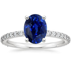 Ladies Engagement Ring Blue Sapphire & Pave Set Diamonds 5.25 Carats