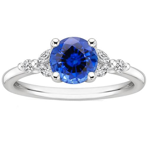 Ladies Gemstone Ring Blue Sapphire Marquise & Round Diamonds 3 Carats - Gemstone Ring-harrychadent.ca