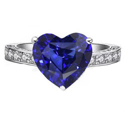 Ladies Gemstone Ring Heart Cut Sapphire & Natural Earth Mined Diamonds 3 Carats Jewelry