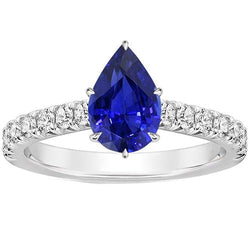 Ladies Gemstone Ring Pear Cut Blue Sapphire With Accents 5.50 Carats