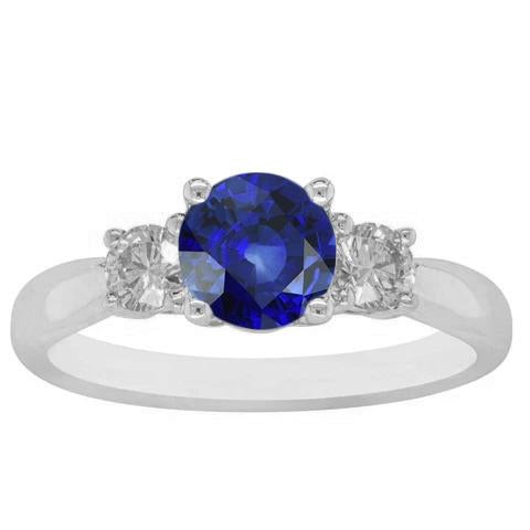 Ladies Gemstone Ring Round Diamonds & Blue Sapphire 3 Stone 2 Carats - Gemstone Ring-harrychadent.ca