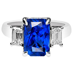 Ladies Gold Natural Earth Mined Diamond Ring Emerald Cut 5 Carats Sapphire Jewelry