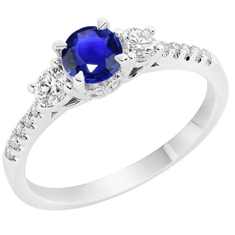 Ladies Gold Diamond Ring Round Cut Ceylon Sapphire 3.50 Carats 14K - Gemstone Ring-harrychadent.ca