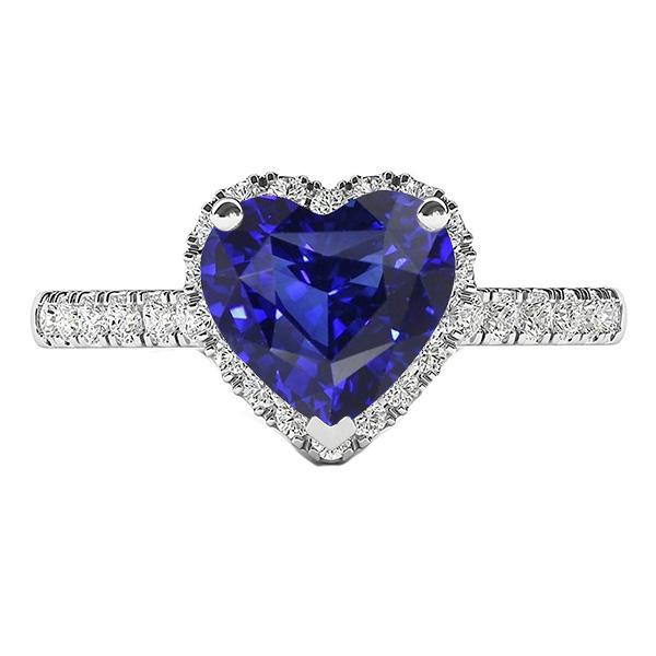 Ladies Halo Heart Srilanka Sapphire Ring & Diamonds 3.50 Carats - Gemstone Ring-harrychadent.ca