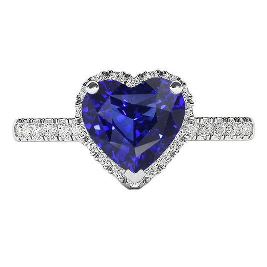Ladies Halo Heart Srilanka Sapphire Ring & Diamonds 3.50 Carats - Gemstone Ring-harrychadent.ca