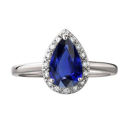 Ladies Halo Ring Pear Cut Ceylon Sapphire 2.50 Carats White Gold 14K - Gemstone Ring-harrychadent.ca