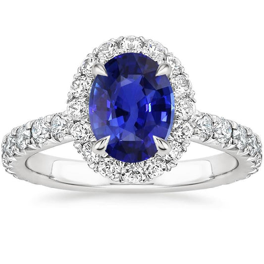 Ladies Halo Sri Lankan Sapphire & Pave Set Diamond Ring 5.50 Carats - Gemstone Ring-harrychadent.ca