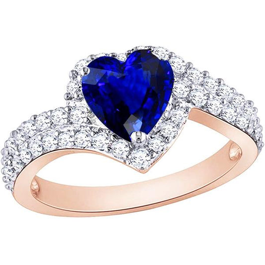 Ladies Halo Wedding Ring Heart Blue Sapphire Diamonds 4.50 Carats - Gemstone Ring-harrychadent.ca