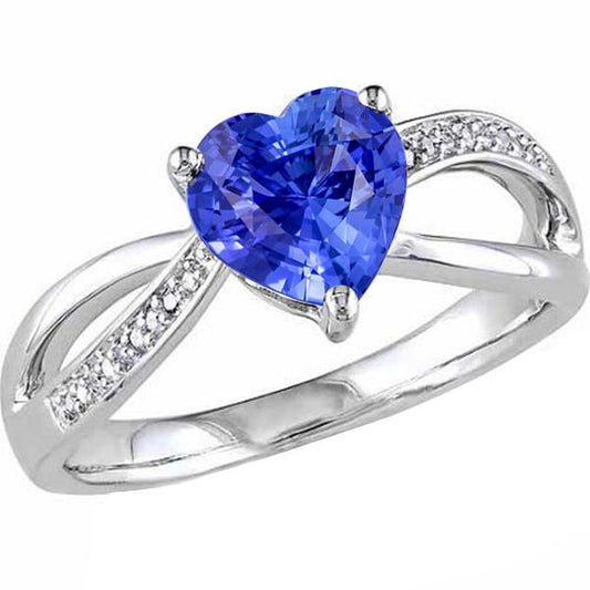 Ladies Heart Gemstone Blue Sapphire Ring 3.50 Carats Split Shank Jewelry - Gemstone Ring-harrychadent.ca