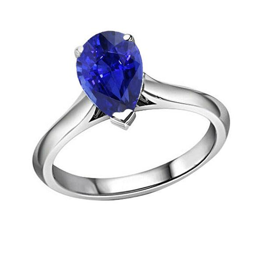Ladies Jewelry Solitaire Pear Cut Ceylon Sapphire Ring 2 Carats - Gemstone Ring-harrychadent.ca