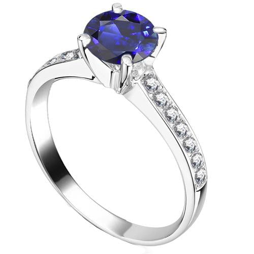 Ladies Sapphire Engagement Ring 2.50 Carats Round Diamond Accented - Gemstone Ring-harrychadent.ca