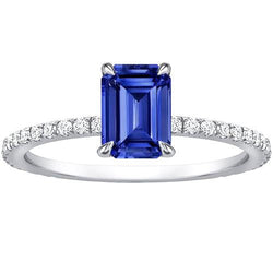 Ladies Solitaire Accents Ring Emerald Blue Sapphire & Natural Earth Mined Diamond 4 Carats