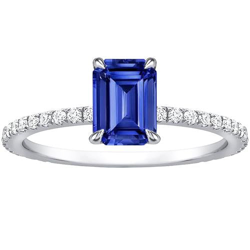 Ladies Solitaire Accents Ring Emerald Blue Sapphire & Diamond 4 Carats - Gemstone Ring-harrychadent.ca