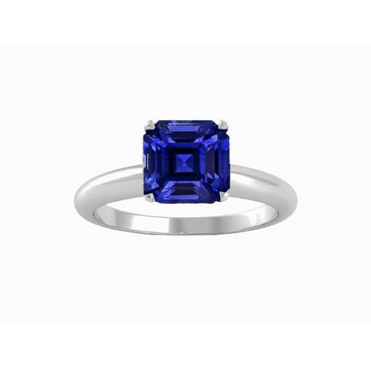 Ladies Solitaire Asscher Shaped Ring Blue Sapphire 1.50 Carats - Gemstone Ring-harrychadent.ca